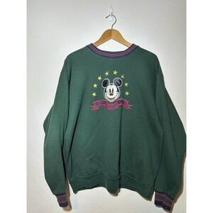 Vintage Mickey Mouse Crewneck Sweatshirt XL Green Embroidered Disney USA 90s
